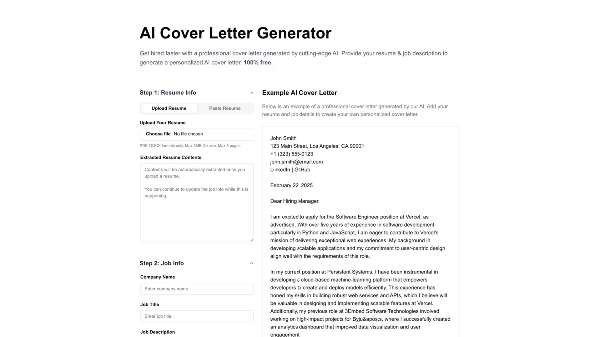 AI Cover Letter Generator screenshot