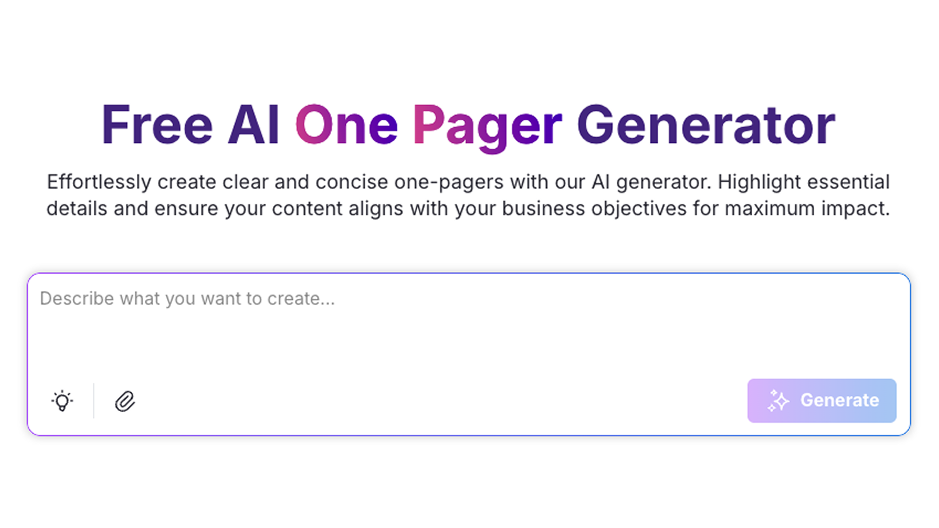AI One Pager Generator screenshot