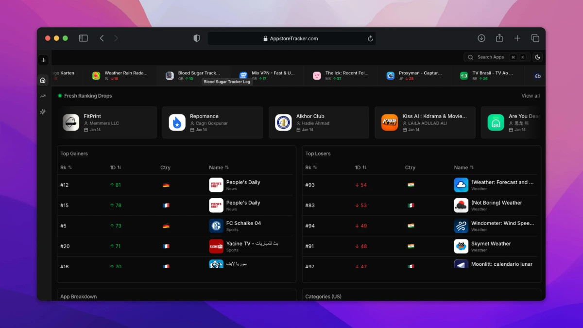 AppStore Tracker screenshot