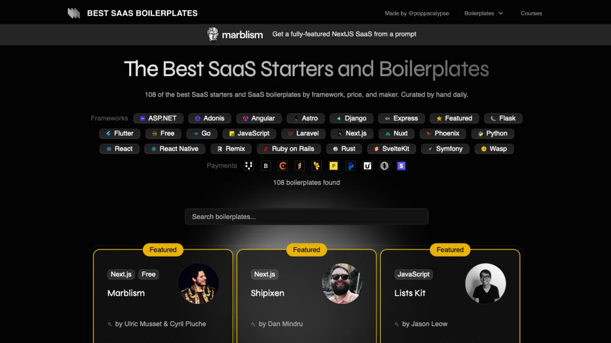 Best SaaS Boilerplates screenshot