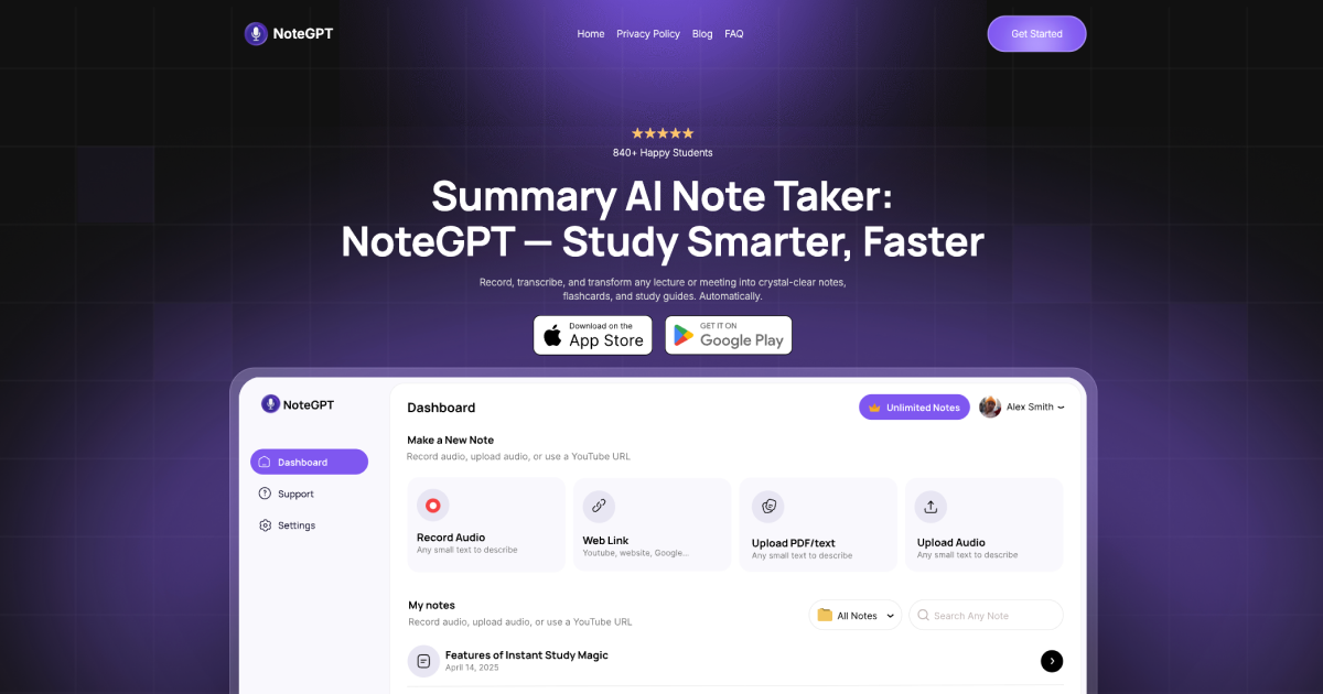 NoteGPT screenshot
