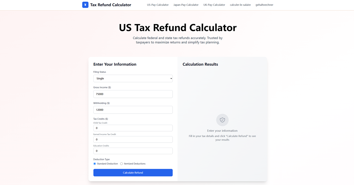 Tax Refund Calculator screenshot