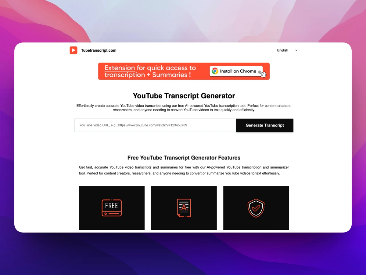 Tubetranscript screenshot