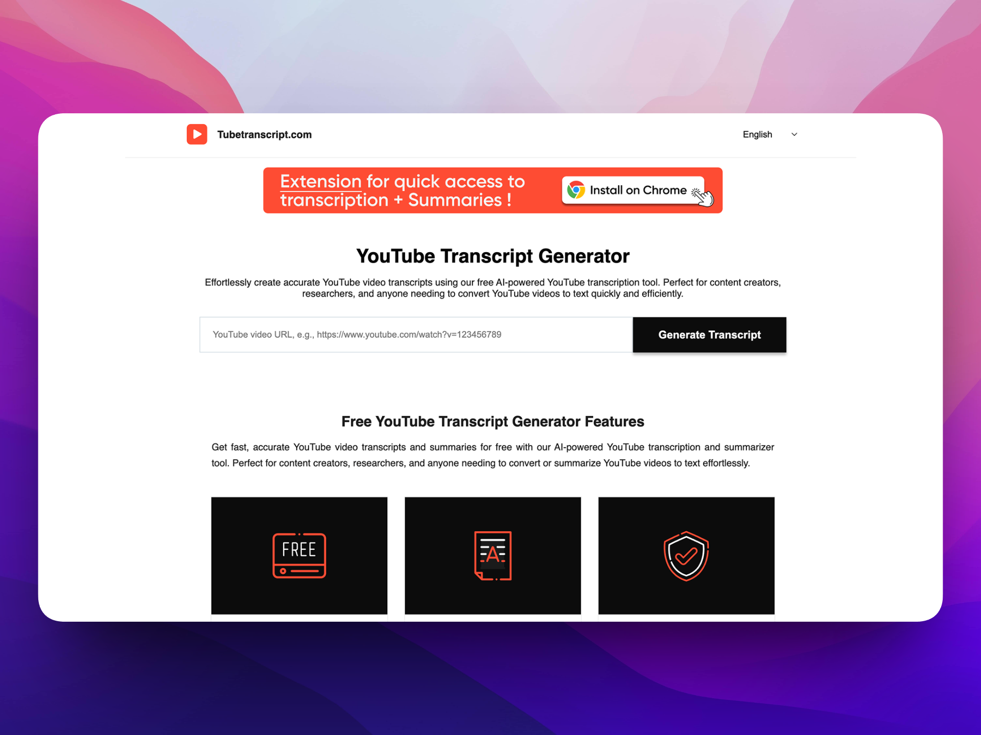 Tubetranscript screenshot